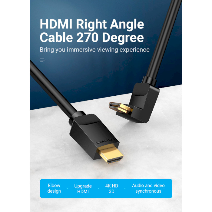 Кабель VENTION HDMI Right Angle Cable 270 Degree HDMI v2.0 1.5м Black (AAQBG)