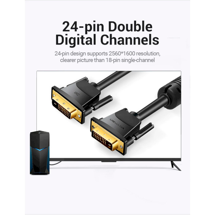 Кабель VENTION Male to Male HD Cable DVI 1м Black (EAABF)
