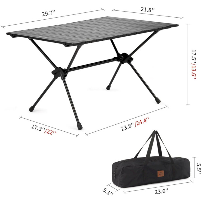 Кемпінговий стіл NATUREHIKE FT11 Detachable Aluminum Alloy Table 75.5x55.5см Black (6927595712474)