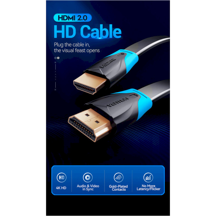 Кабель VENTION Flat Cable HDMI v1.4 5м Black (VAA-B02-L500)