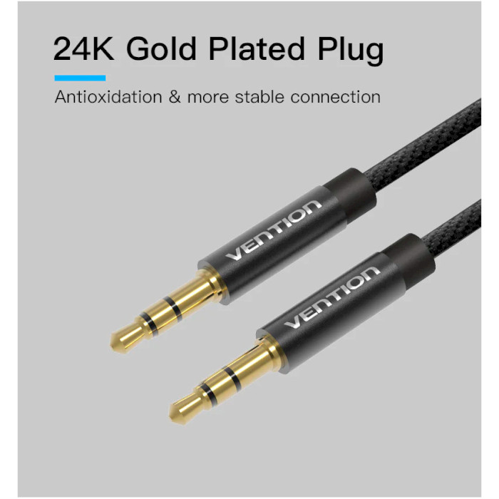 Кабель VENTION AUX Audio Cable mini-jack 3.5mm 1м Black (BAGBF)