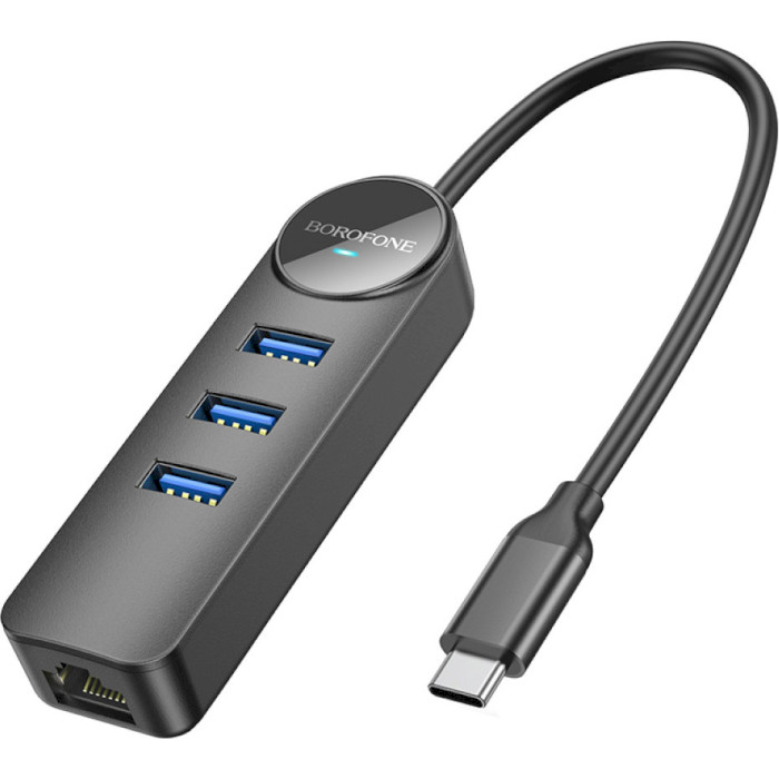 Мережевий адаптер з USB-хабом BOROFONE DH6 Erudite USB-C to 3xUSB2.0, 1xGLAN (0.2m)