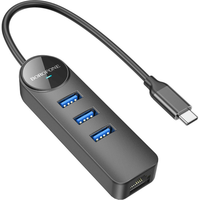 Мережевий адаптер з USB-хабом BOROFONE DH6 Erudite USB-C to 3xUSB2.0, 1xGLAN (0.2m)