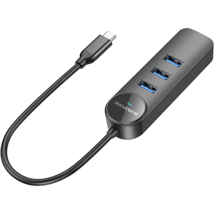 Мережевий адаптер з USB-хабом BOROFONE DH6 Erudite USB-C to 3xUSB2.0, 1xGLAN (0.2m)