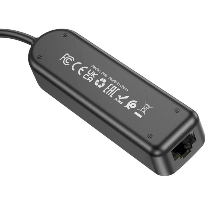 Мережевий адаптер з USB-хабом BOROFONE DH6 Erudite USB-C to 3xUSB2.0, 1xGLAN (0.2m)