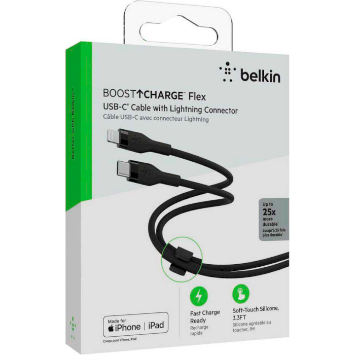 Кабель BELKIN Boost Up Charge Flex USB-C to Lightning 1м Black (CAA009BT1MBK)