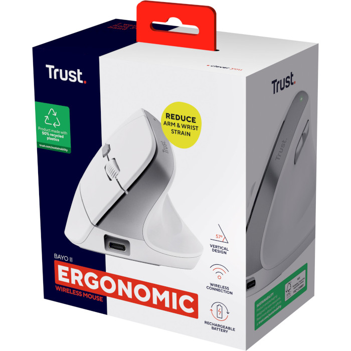 Вертикальная мышь TRUST Bayo 2 Ergonomic Wireless White (25398)