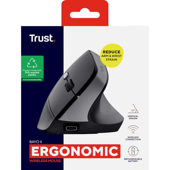 Вертикальна миша TRUST Bayo 2 Ergonomic Wireless Black (25145)