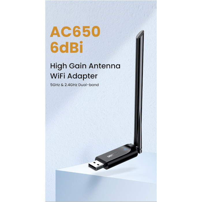 Wi-Fi адаптер UGREEN CM496 AC650 High-Gain Dual-Band Wi-Fi Adapter (90339)