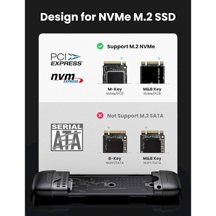 Кишеня зовнішня UGREEN CM353 M.2 M-Key Hard Drive Enclosure NVMe PCIe M.2 to USB 3.1 (70532)