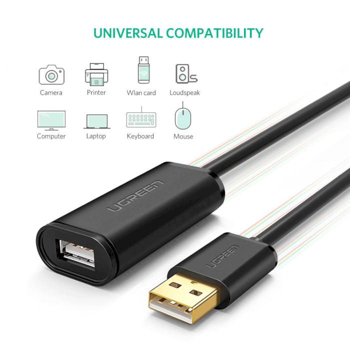 Кабель-подовжувач UGREEN US121 USB-AF to USB-AF Active Extension Cable 25м Black (10325)