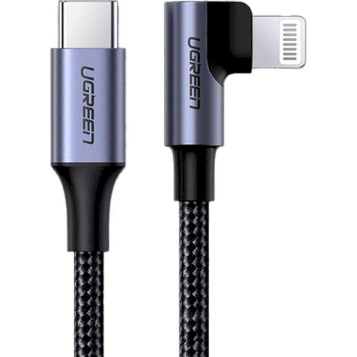 Кабель UGREEN US305 USB-C to Lightning Angled Cable PD3.0 36W 1м Gray (60763)