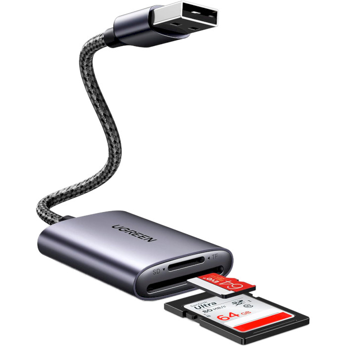 Кардрідер UGREEN CM401 USB-A to SD/TF Memory Card Reader Aluminum (80887)