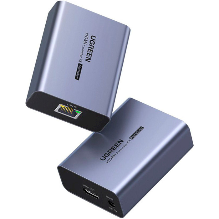 Подовжувач HDMI по крученій парі UGREEN CM455 HDMI Over Ethernet Extender 70m v1.3 Gray (20519EU)