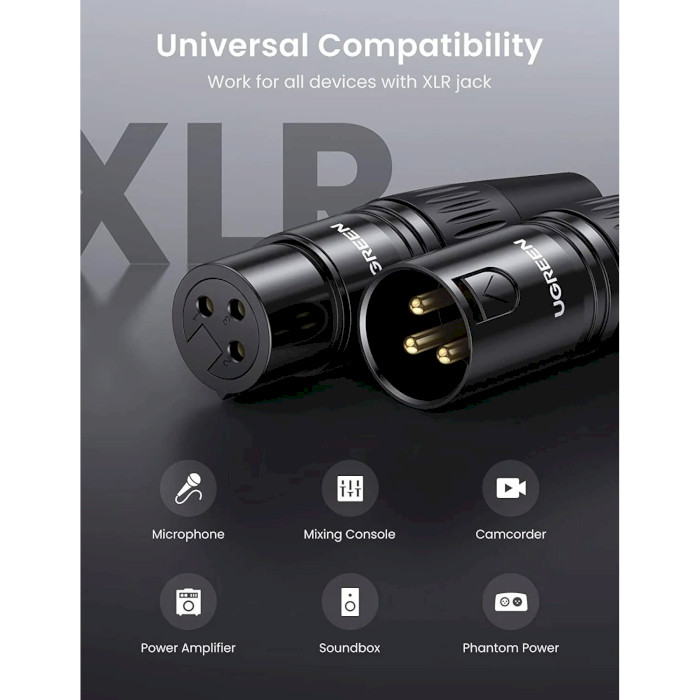 Коннектор UGREEN AV162 Cannon Male Connector XLR Black (80439)