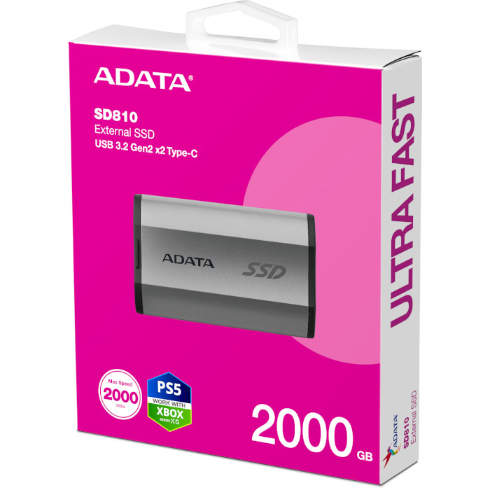 Портативный SSD диск ADATA SD810 2TB USB3.2 Gen2x2 Silver (SD810-2000G-CSG)
