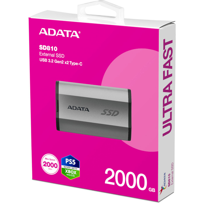 Портативний SSD диск ADATA SD810 2TB USB3.2 Gen2x2 Silver (SD810-2000G-CSG)