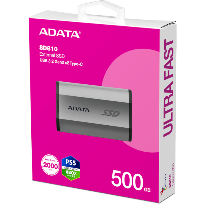 Портативний SSD диск ADATA SD810 500GB USB3.2 Gen2x2 Silver (SD810-500G-CSG)