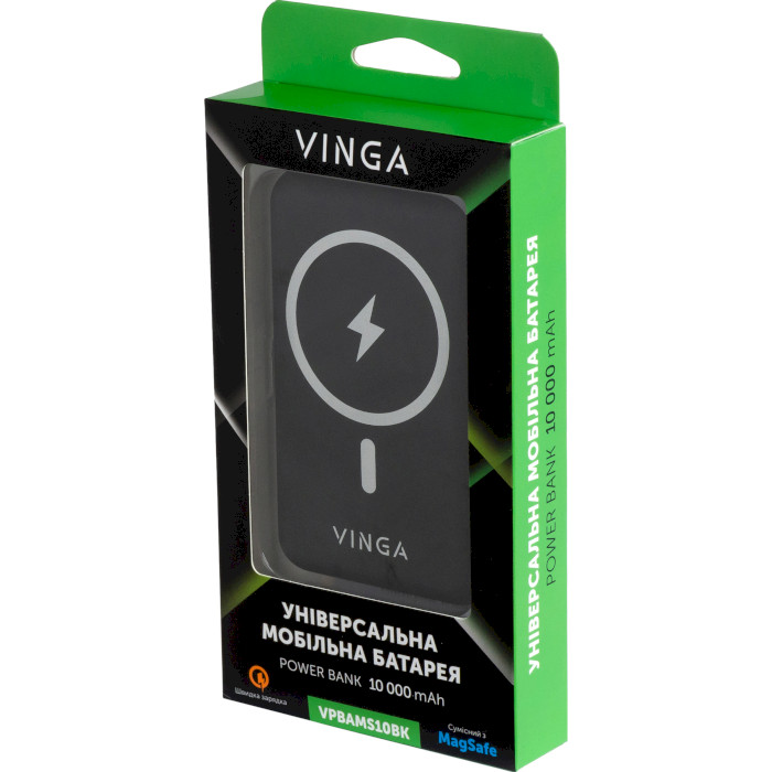 Повербанк з бездротовою зарядкою VINGA Wireless Magnetic QC+PD 10000mAh (VPBAMS10BK)