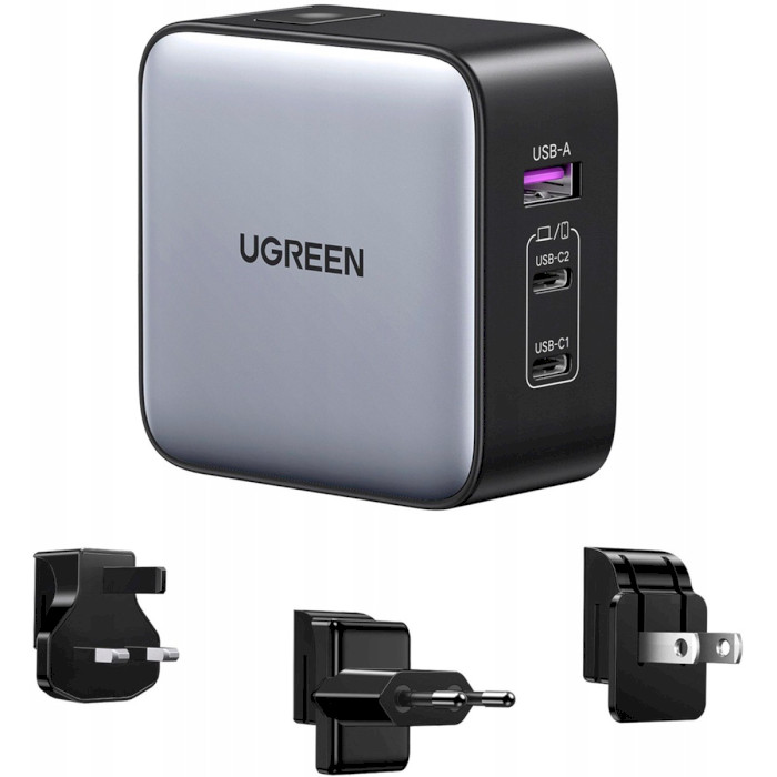 Зарядное устройство UGREEN CD296 GaN 65W 1xUSB-A, 2xUSB-C, PD3.0, QC4.0 Wall Charger Gray (90409)