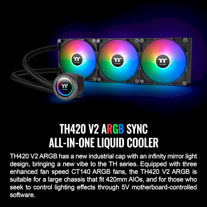 Система водяного охолодження THERMALTAKE TH420 V2 ARGB Sync AIO Black (CL-W376-PL14SW-A)