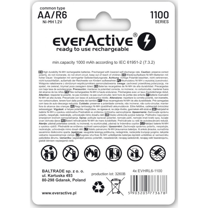 Аккумулятор EVERACTIVE Infinity Line AA 1100mAh 4шт/уп (EVHRL6-1100)