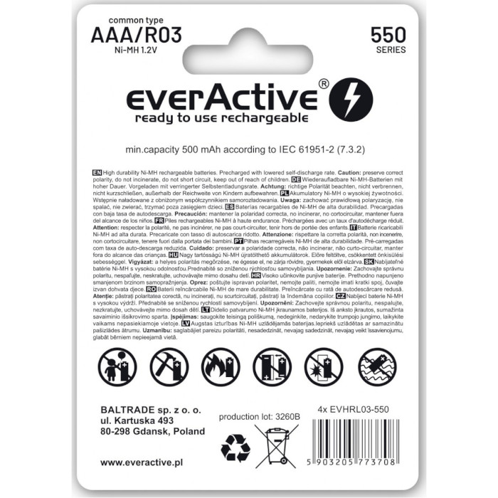 Аккумулятор EVERACTIVE Infinity Line AAA 550mAh 4шт/уп (EVHRL03-550)