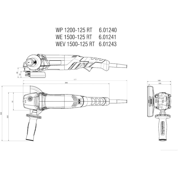 Кутова шліфувальна машина METABO WEV 1500-125 RT (601243000)