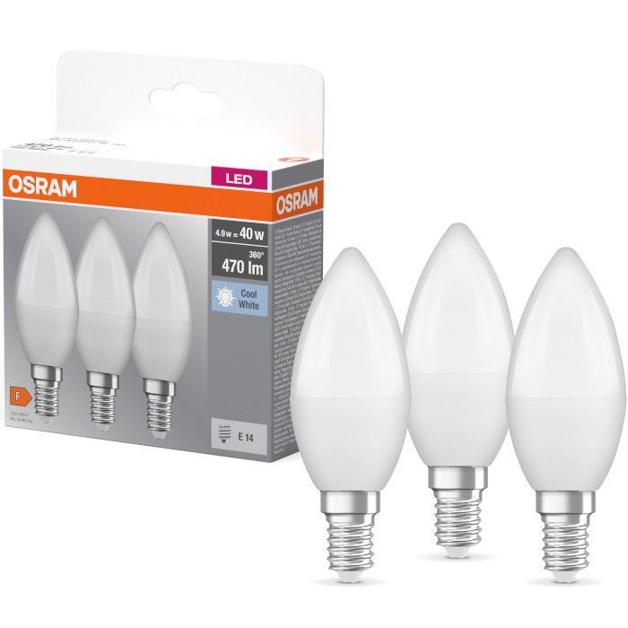 Лампочка LED OSRAM LED Base B40 E14 4.9W 4000K 220V (3 шт. в комплекті) (4058075429680)