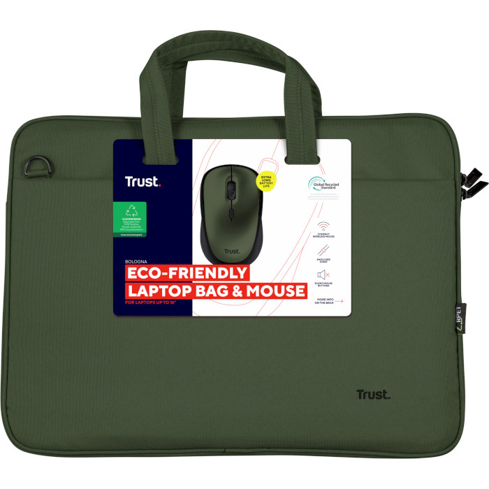 Сумка для ноутбука 16" TRUST Bologna Bag & Mouse Set Green (24989)