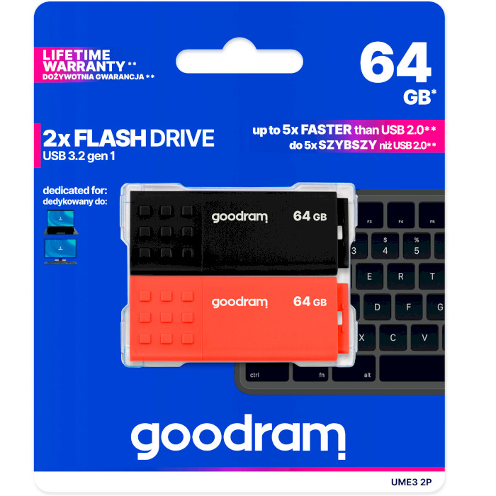 Набор из 2 флэшек GOODRAM UME3 Mix USB3.2 64GB Black/Red/White/Yellow (UME3-0640MXR11-2P)