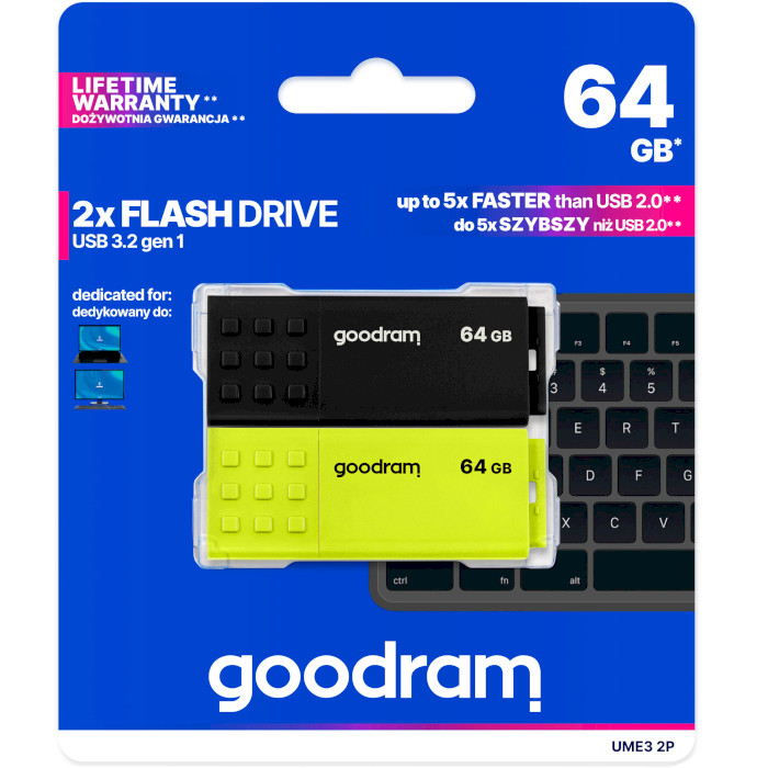 Набір з 2 флешок GOODRAM UME3 Mix 64GB Black/Red/White/Yellow (UME3-0640MXR11-2P)