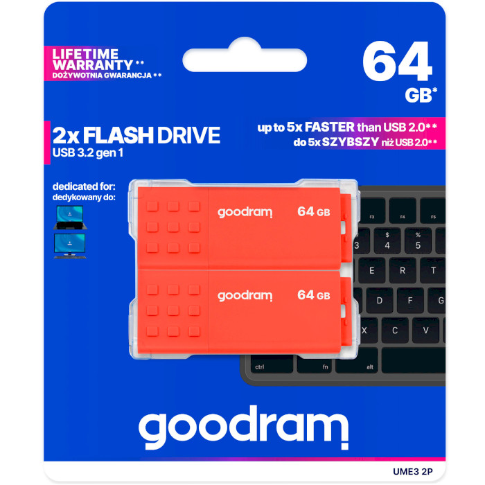 Набір з 2 флешок GOODRAM UME3 Mix 64GB Black/Red/White/Yellow (UME3-0640MXR11-2P)