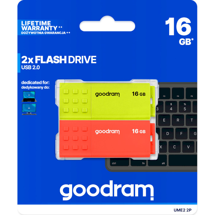 Набор из 2 флэшек GOODRAM UME2 Mix 16GB Black/Red/White/Yellow (UME2-0160MXR11-2P)