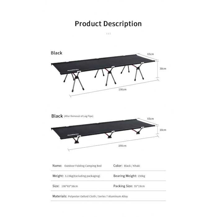 Кемпинговая раскладушка NATUREHIKE XJC06 NH20JJ009 Black