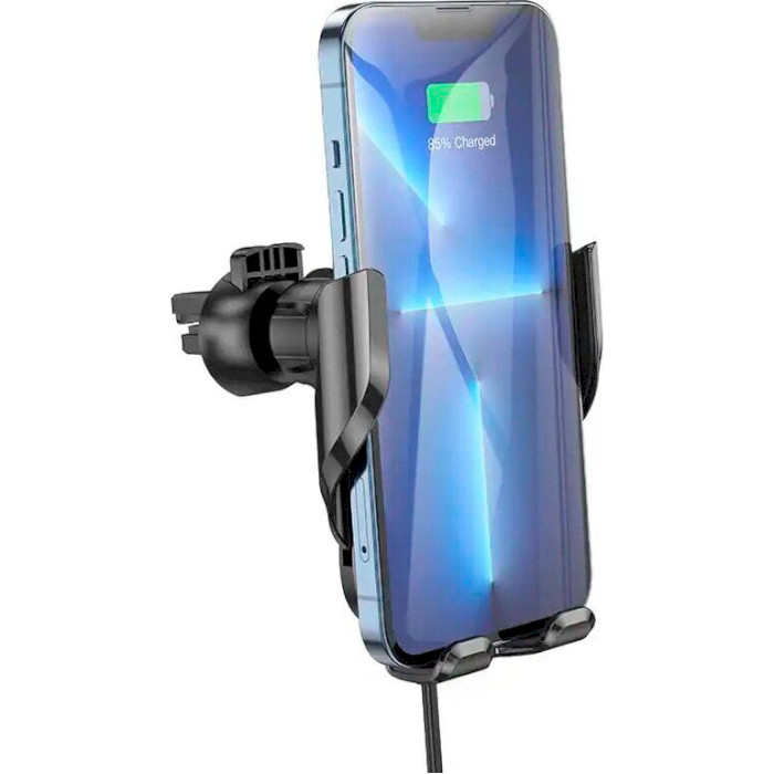 Автотримач для смартфона з бездротовою зарядкою HOCO CA202 Enlightener Infrared Induction Wireless Charging Car Holder Black