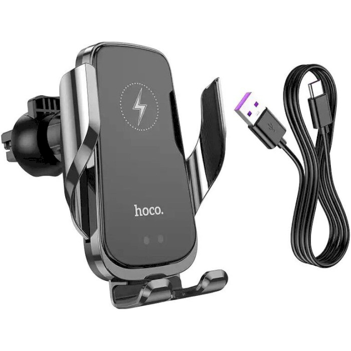 Автотримач для смартфона з бездротовою зарядкою HOCO CA202 Enlightener Infrared Induction Wireless Charging Car Holder Black