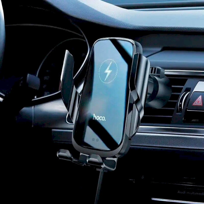 Автотримач з бездротовою зарядкою HOCO CA202 Enlightener Infrared Induction Wireless Charging Car Holder Black