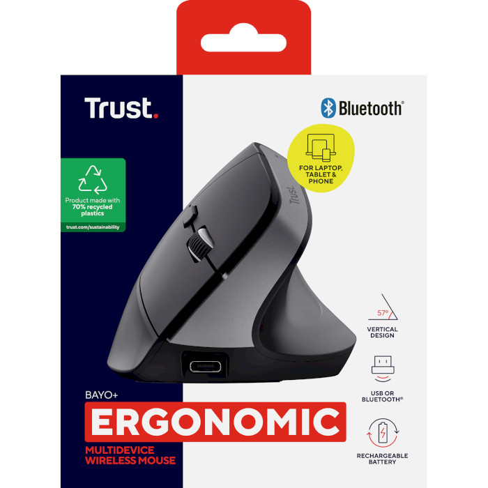 Вертикальная мышь TRUST Bayo+ Multidevice Ergonomic Wireless Black (25146)