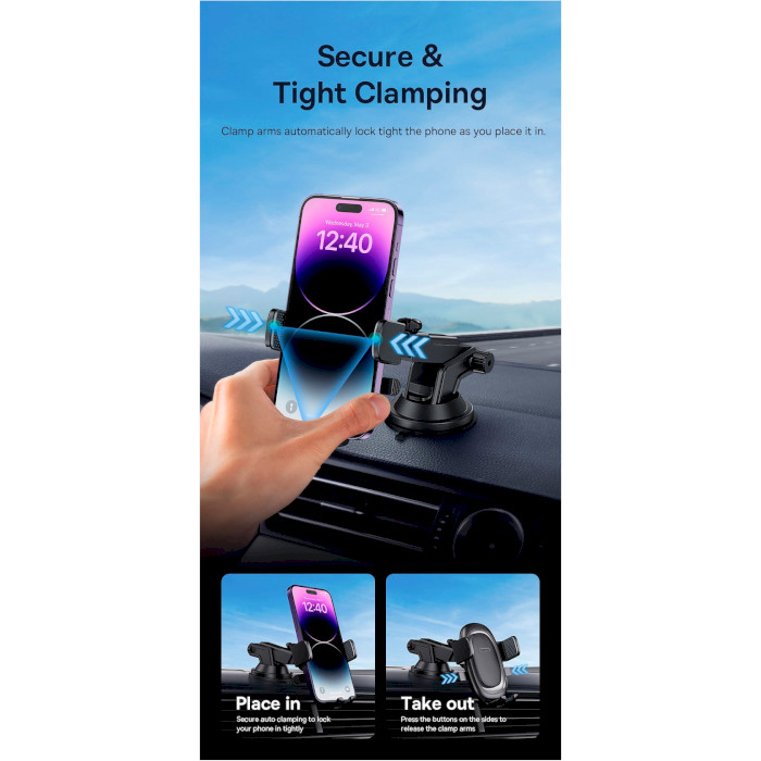 Автотримач для смартфона BASEUS UltraControl Pro Series Clamp-Type Car Holder Set Black (C40351600113-00)