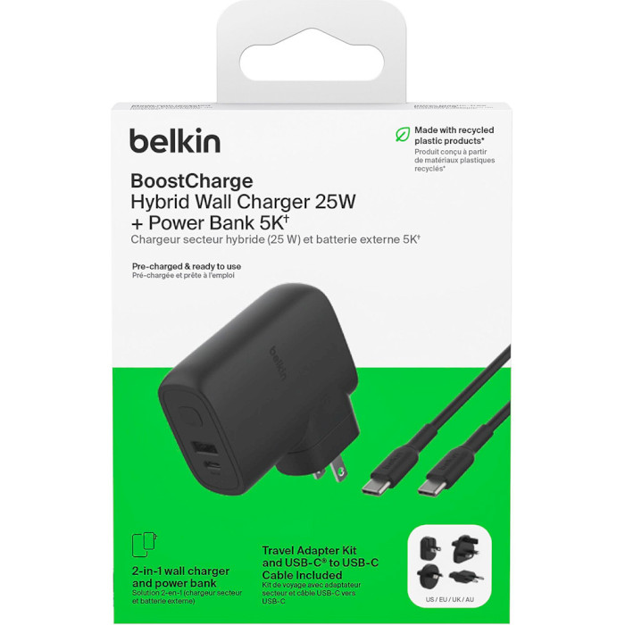 Зарядний пристрій-повербанк BELKIN Boost Up Charge 25W + Power Bank 5K + Travel Adapter Kit Black w/Type-C cable (BPZ003BT1MBK-B6)