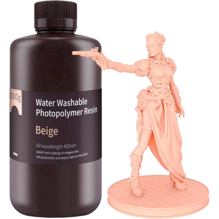 Фотополимерная резина для 3D принтера ELEGOO Water Washable Resin, 1кг, Beige (50.103.0018)