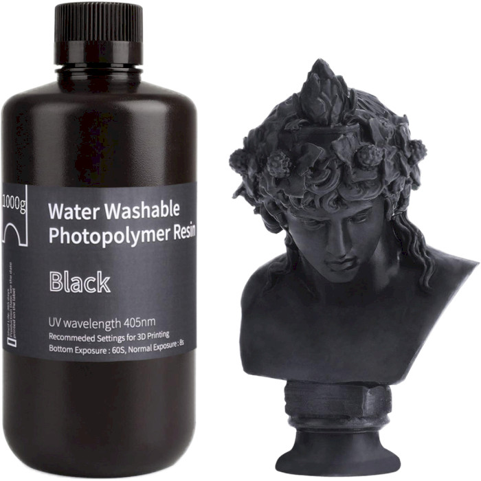 Фотополимерная резина для 3D принтера ELEGOO Water Washable Resin, 1кг, Black (50.103.0006)