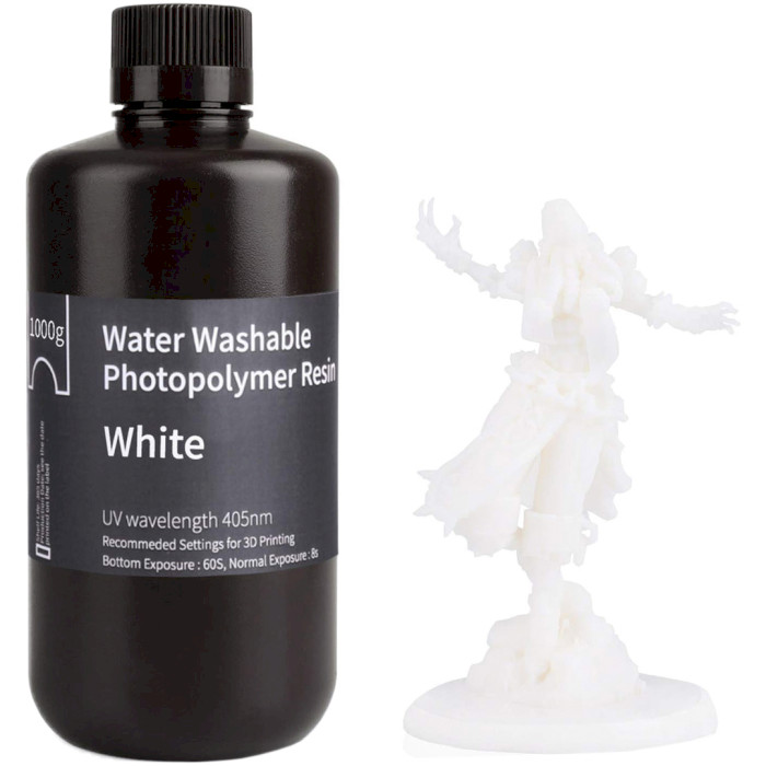 Фотополимерная резина для 3D принтера ELEGOO Water Washable Resin, 1кг, White (50.103.0008)