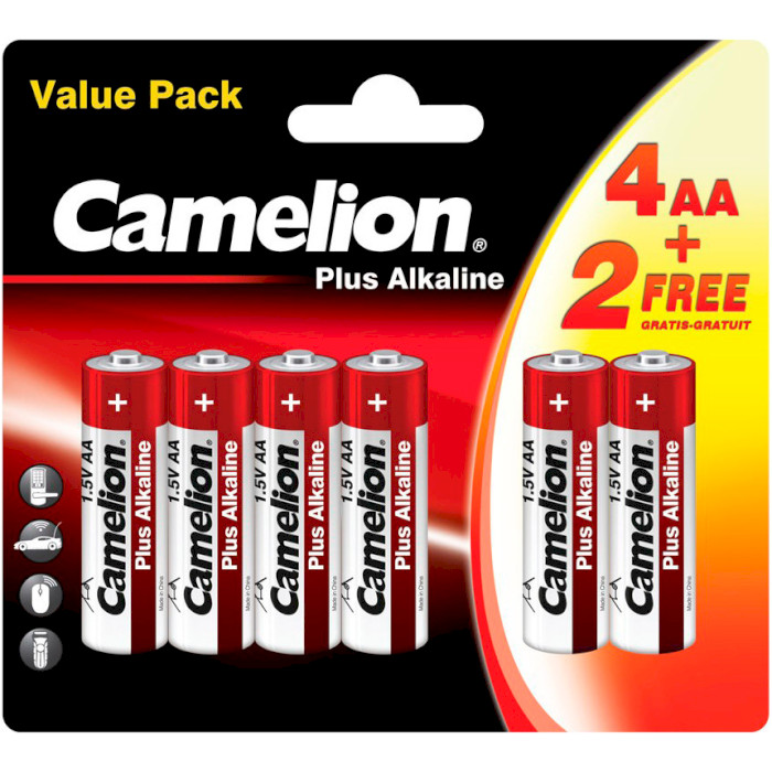 Батарейка CAMELION Plus Alkaline AA 6шт/уп (4+2LR6-BP)