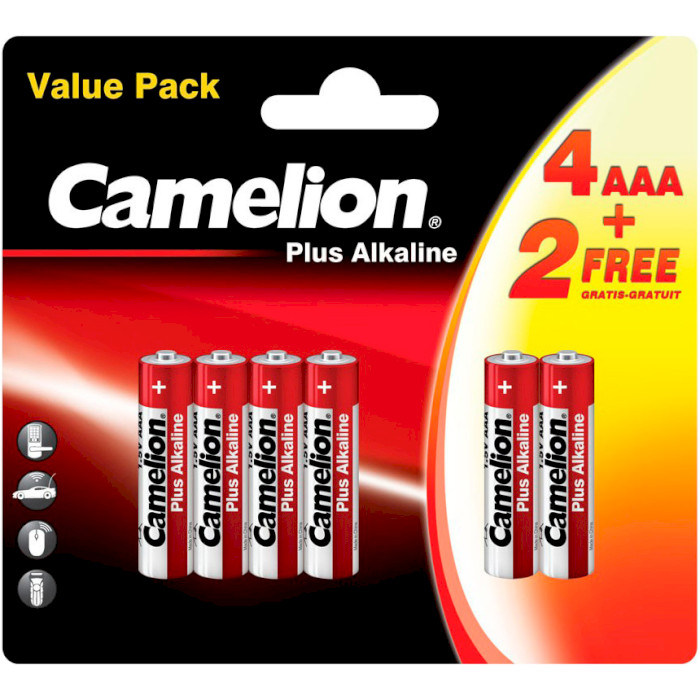 Батарейка CAMELION Plus Alkaline AAA 6шт/уп (4+2LR03-BP)