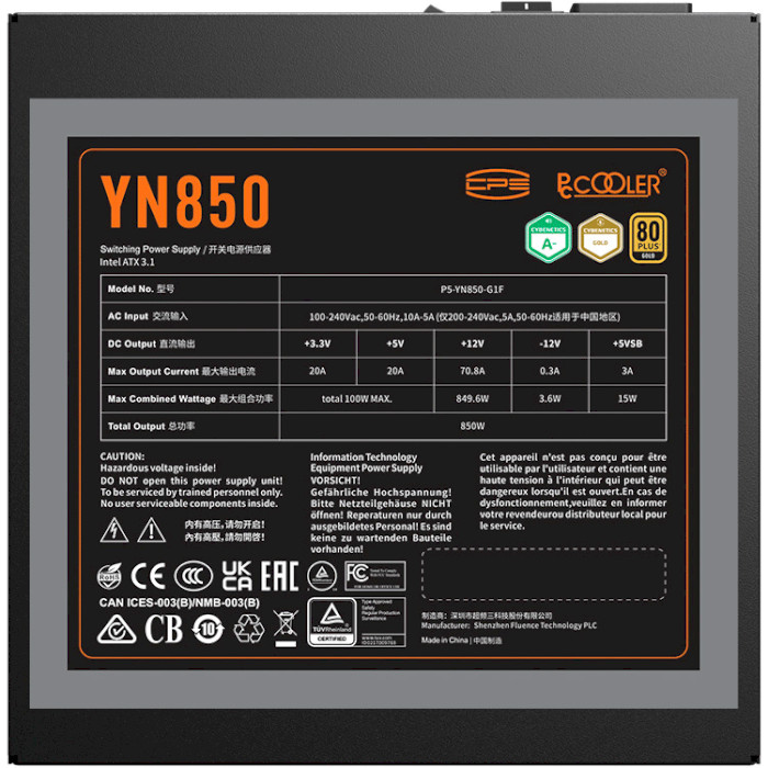 Блок питания 850W PCCOOLER YN850