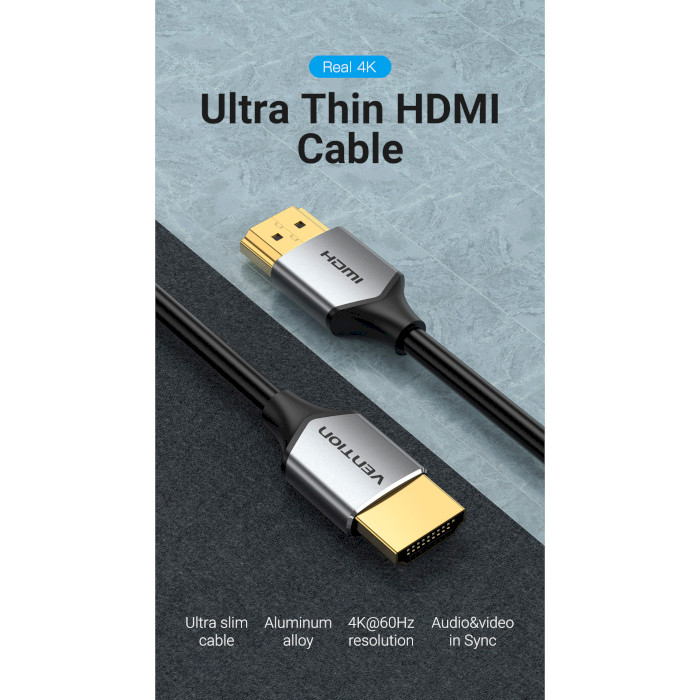 Кабель VENTION Ultra Thin HDMI Male to Male HD Cable HDMI v2.0 1.5м Gray (ALEHG)