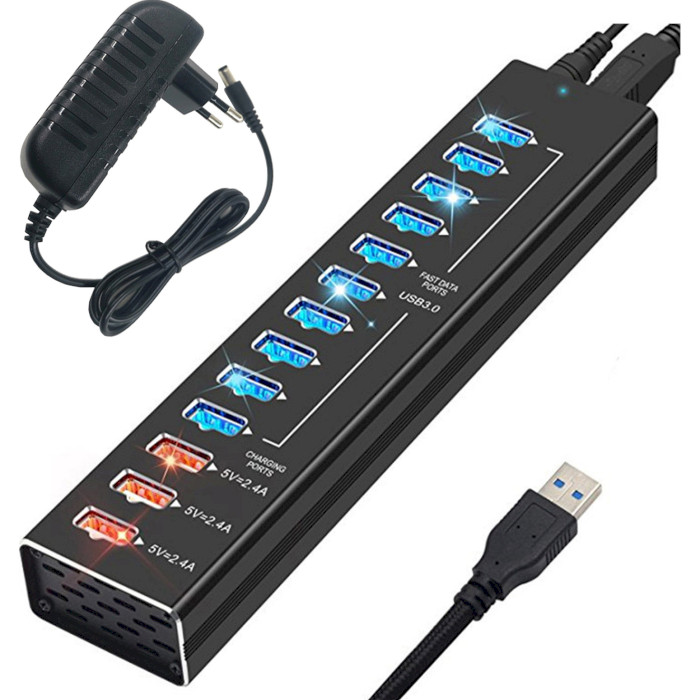USB-хаб DYNAMODE 13-in-1 USB-C/A to 10xUSB3.0 Data, 3xUSB3.0 2.4A Charging