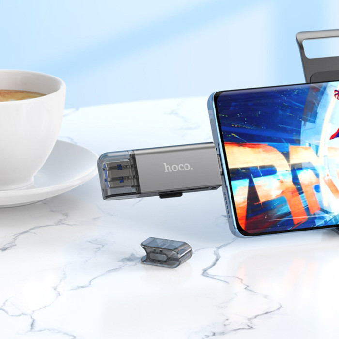 Кардрідер HOCO HB39 2-in-1 USB-A/USB-C/microSD Gray